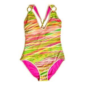Becca by Rebecca Virtue Stripe Metallic Print Ring One Piece